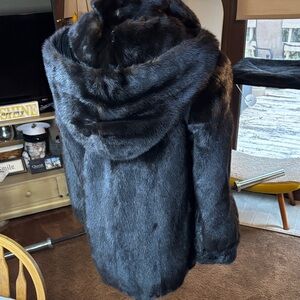 Luxurious Real Mink dark brown Fur Hooded Coat